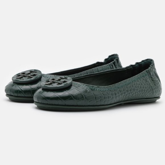 Tory Burch NIB Minnie Croc Embossed Green Verde Ballet Flats 9 LAST ONE - Picture 3 of 12